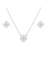 Juego de plata con gargantilla y pendientes flor de cuatro pétalos con circonitas blancas