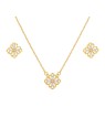 Juego dorado con gargantilla y pendientes flor de cuatro pétalos con circonitas blancas