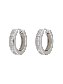 Aros de plata con circonitas blancas talla baguette en Plata de Ley 925