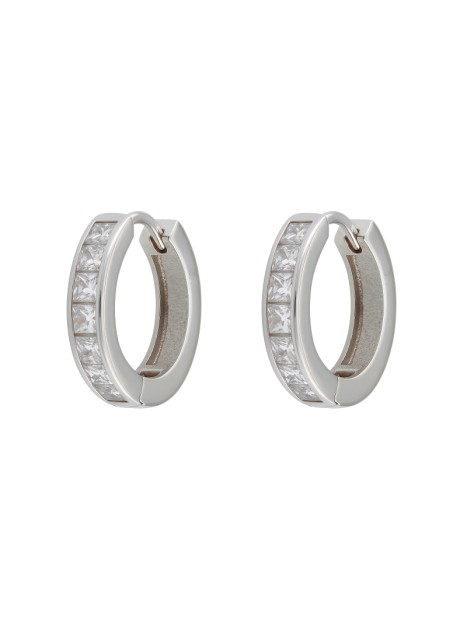 Aros de plata con circonitas blancas talla baguette en Plata de Ley 925