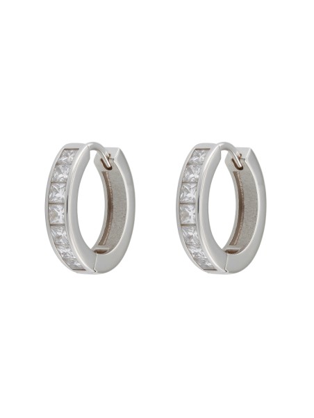 Aros de plata con circonitas blancas talla baguette en Plata de Ley 925