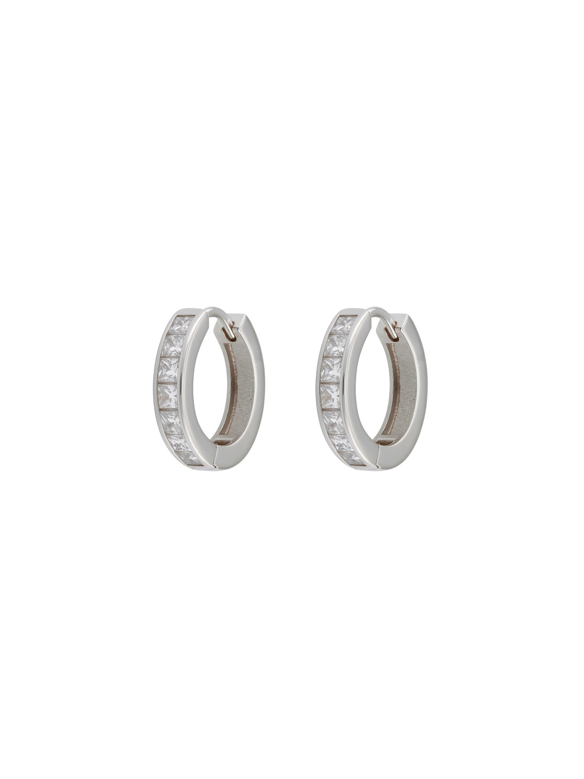 Aros de plata con circonitas blancas talla baguette en Plata de Ley 925