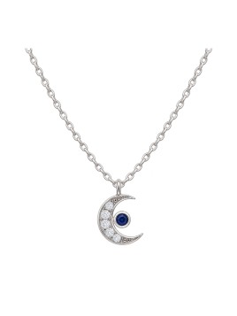 Gargantilla plata luna con circonitas blancas y circonita color zafiro en Plata de Ley 925