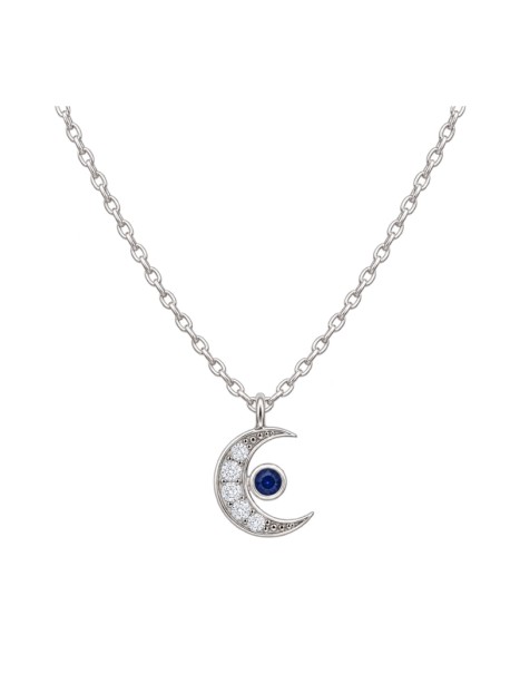 Gargantilla plata luna con circonitas blancas y circonita color zafiro en Plata de Ley 925