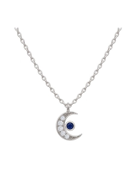 Gargantilla plata luna con circonitas blancas y circonita color zafiro en Plata de Ley 925