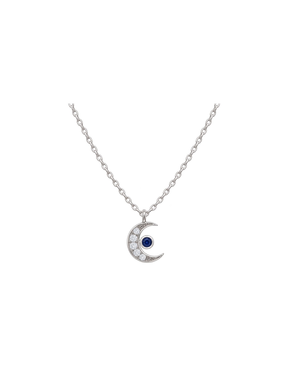 Gargantilla plata luna con circonitas blancas y circonita color zafiro en Plata de Ley 925