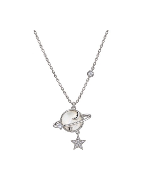 Gargantilla plata planeta con luna y estrella de circonitas