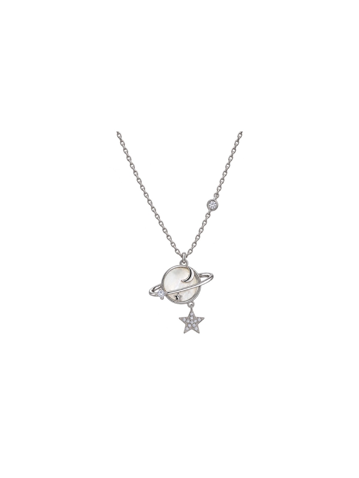 Gargantilla plata planeta con luna y estrella de circonitas