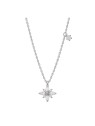 Gargantilla plata con flor de circonitas blancas y pequeña flor colgante en la cadena