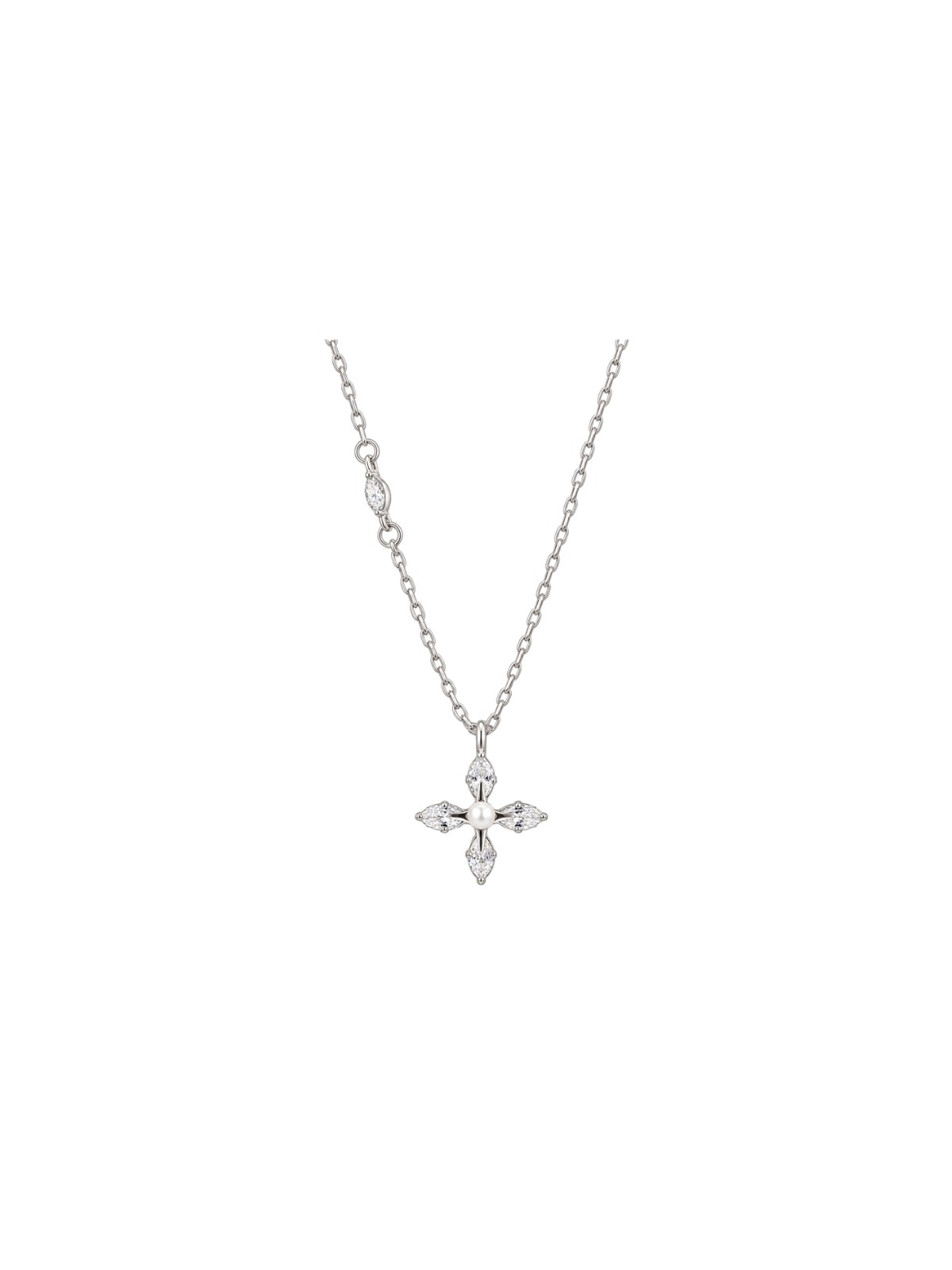 Gargantilla plata cruz con perla y circonitas blancas