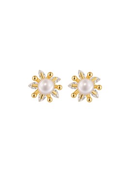 Pendientes dorados de perlas sol con circonitas blancas