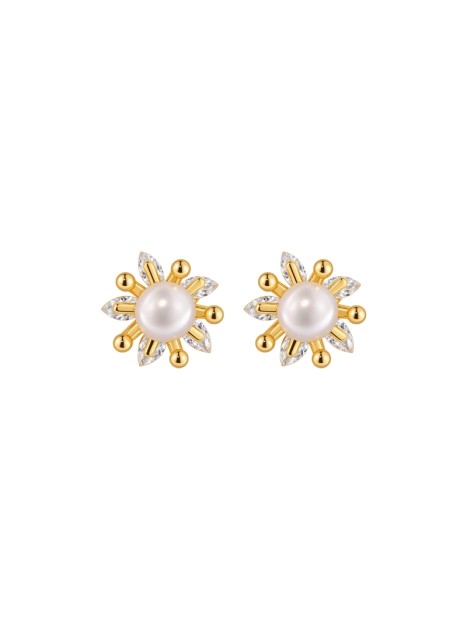 Pendientes dorados de perlas sol con circonitas blancas