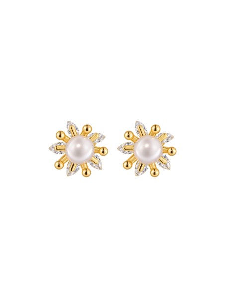 Pendientes dorados de perlas sol con circonitas blancas