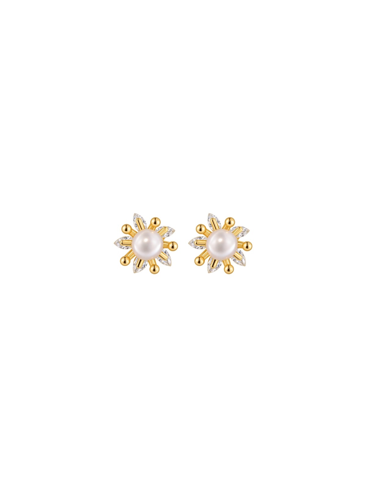 Pendientes dorados de perlas sol con circonitas blancas