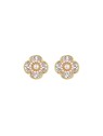 Pendientes dorados de perlas flor con circonitas ovaladas blancas