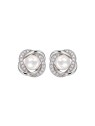 Pendientes de perlas con lazos de circonitas blancas en Plata de Ley 925