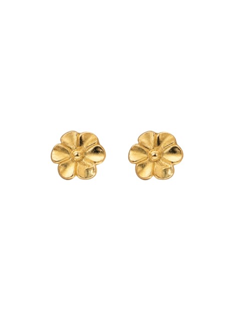 Pendientes de presión dorados flor de cinco pétalos en Plata de Ley 925
