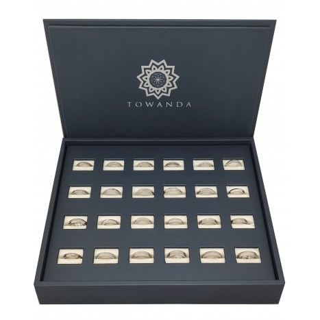 Expositor Alianzas Plata 24 Unidades para joyerías con estuche de polipiel y colección PALI