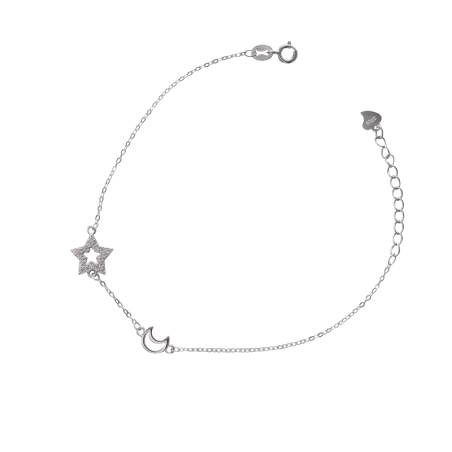 <p>Pulsera de plata finita decorada en un lateral con una estrella y una luna con circonitas blancas.  </p>
<p>Plata de primera 