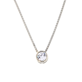 <p>Cadena de plata de 45 cm adornado con una circonita blanca con 6.20 mm</p>
<p>Material: Plata de Ley 925</p>
<p>Acabado: Baño