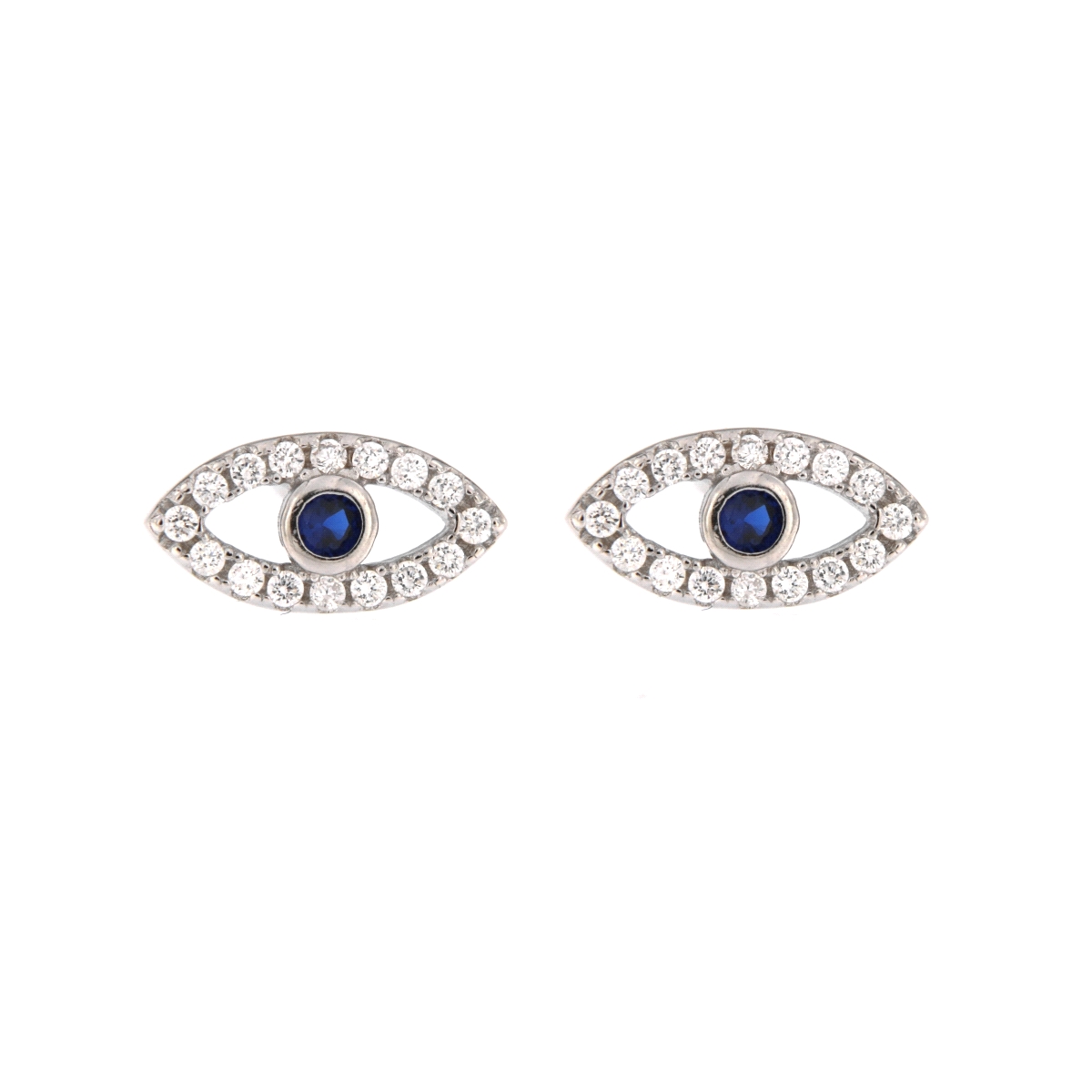<p>Pendientes pequeños de pendientes de ojos turcos de piedras de circonitas blancas y azules en Plata de Primera Ley.</p>\n<ul>