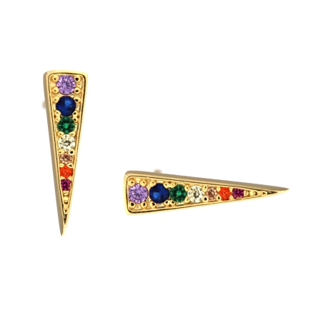 <p>Pendientes dorados originales en forma de triángulos con circonitas de colores en Plata Lisa de Primera Ley.</p>\n<ul>\n<li><