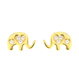 <p>Pendientes dorados pequeños en forma de elefante decorado con circonitas blancas en su interior de Plata de Primera Ley.</p>\