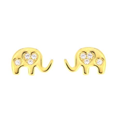 <p>Pendientes dorados pequeños en forma de elefante decorado con circonitas blancas en su interior de Plata de Primera Ley.</p>\