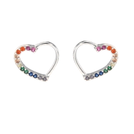 <p>Pendientes plateados pequeños en forma de corazones decorado con circonitas de colores de Plata de Primera Ley.</p>\n<ul>\n<l