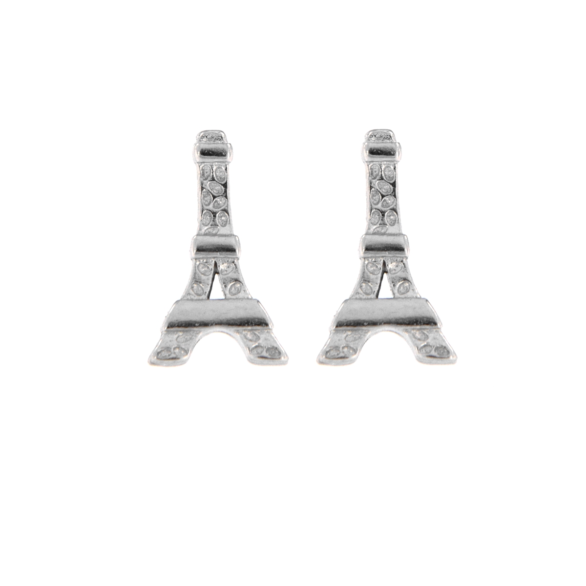 <p>Pendientes originales en forma de Torre Eiffel con circonitas blancas en Plata de Primera Ley.</p>
<ul>
<li><strong>Material: