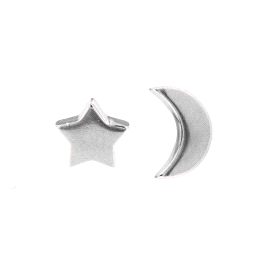 Pendientes de presión estrella y luna lisas en Plata de Ley 925