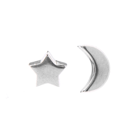 Pendientes de presión estrella y luna lisas en Plata de Ley 925