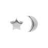 Pendientes de presión estrella y luna lisas en Plata de Ley 925