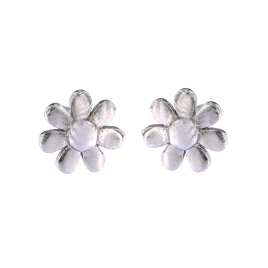 Pendientes de presión flor lisa de ocho pétalos en Plata de Ley 925