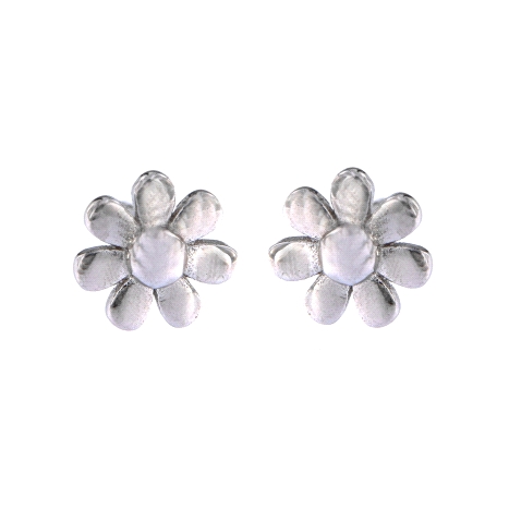 Pendientes de presión flor lisa de ocho pétalos en Plata de Ley 925