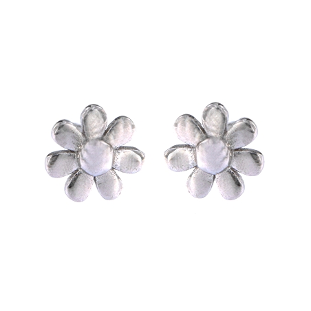 Pendientes de presión flor lisa de ocho pétalos en Plata de Ley 925
