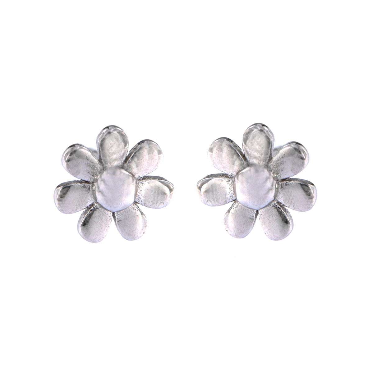 Pendientes de presión flor lisa de ocho pétalos en Plata de Ley 925