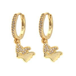 <p>Pendiente de aro relleno de circonitas blancas con un colgante en forma de mariposa dorado en primera de ley. </p>
<p>Bañado