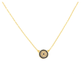 <p style="text-align:justify;">Gargantilla muy finita con un colgante en forma de ojo turco pequeño redondo dorado, decorado con