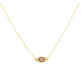 Gargantilla dorada ojo protector con circonitas blancas y color zafiro