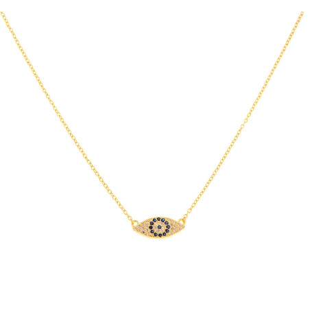 Gargantilla dorada ojo protector con circonitas blancas y color zafiro