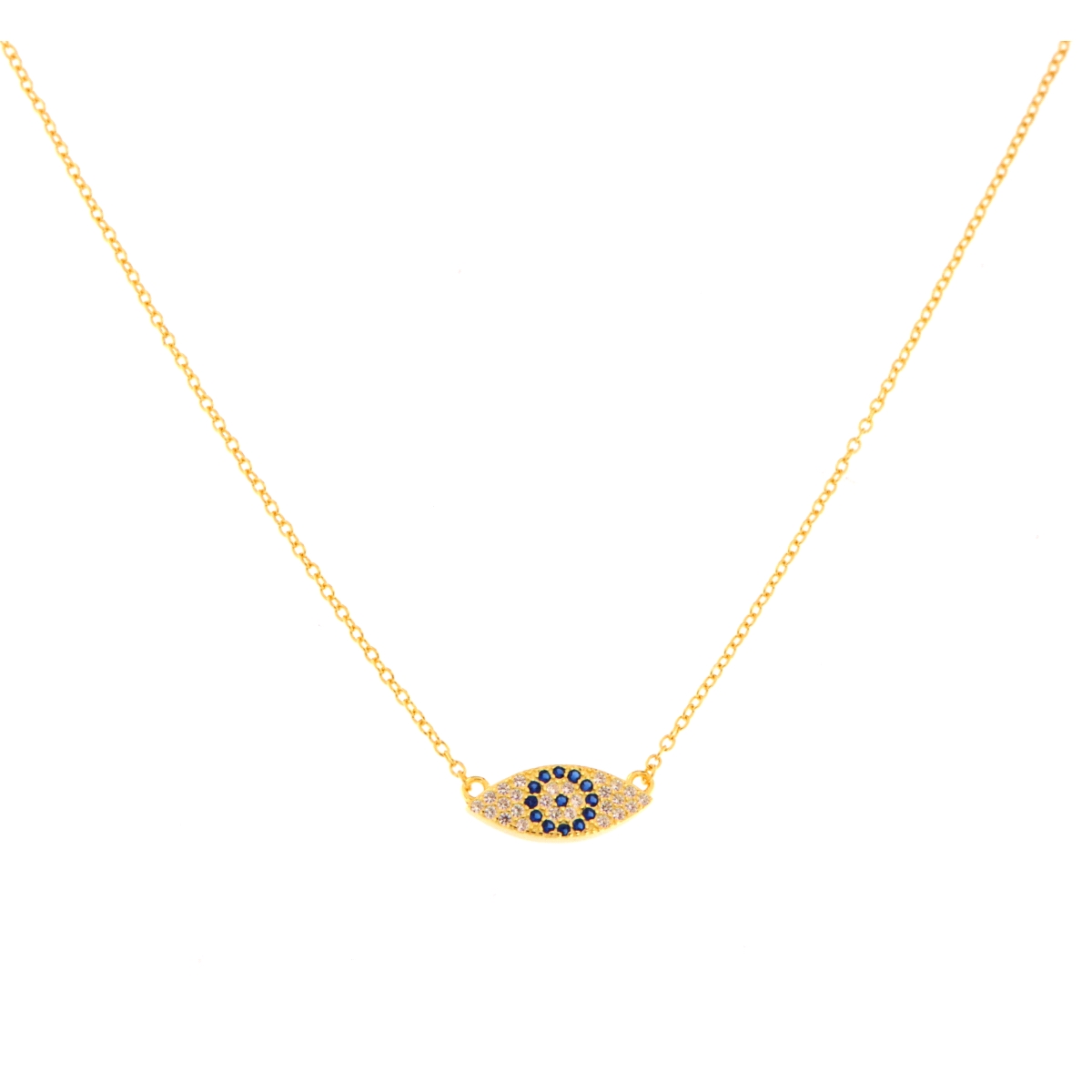 Gargantilla dorada ojo protector con circonitas blancas y color zafiro