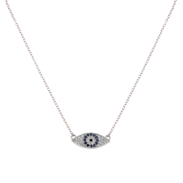 Gargantilla plata ojo protector con circonitas blancas y color zafiro