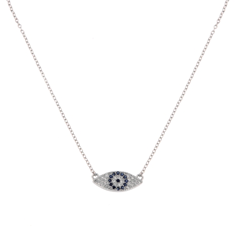 Gargantilla plata ojo protector con circonitas blancas y color zafiro