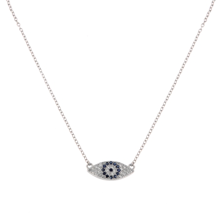Gargantilla plata ojo protector con circonitas blancas y color zafiro