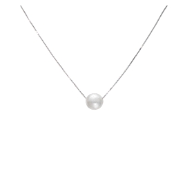 Gargantilla plata con perla central blanca en Plata de Ley 925