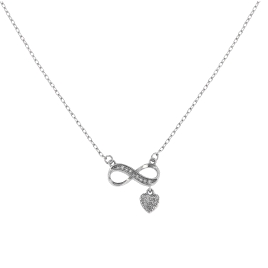 <p>Gargantilla muy finita con un colgante en forma de infinito y un corazón decorado con circonitas en Plata Lisa de Primera Ley