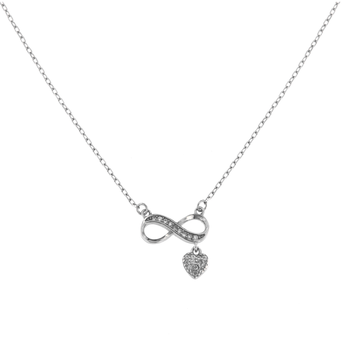 Gargantilla plata infinito con corazón y circonitas blancas en Plata de Ley 925