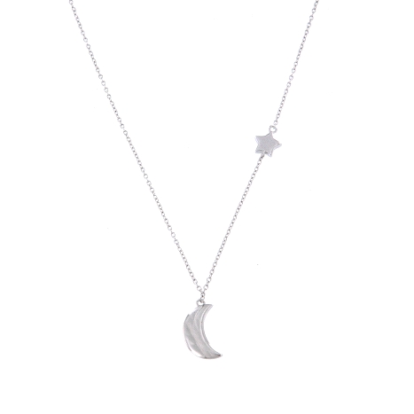 Gargantilla plata luna con estrella lateral en Plata de Ley 925