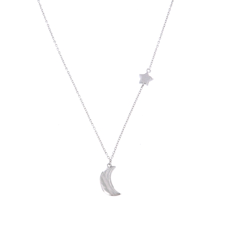 Gargantilla plata luna con estrella lateral en Plata de Ley 925